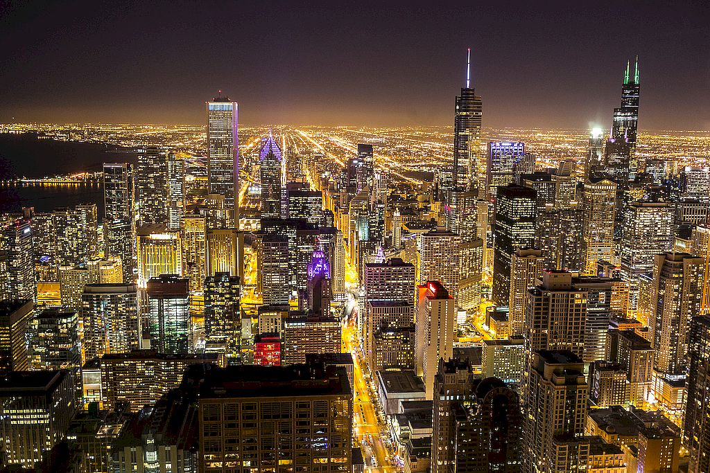 Chicago by night. View from Hancock tower