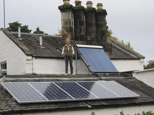 Solar panels on the roof of a house in Scotland.