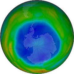 The Antarctic ozone hole as of August 2006.